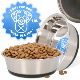 Duża Miska Psa 1,8l Miseczka Metalowa Srebrna Stal Nierdzewna Wodę Karmę