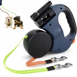 Podwójna Smycz Automatyczna Dla Psa Kota Do 10KG 2X3M Z Blokadą Latarka