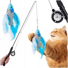 Teleskopowa Wędka Z Kołowrotkiem Dla Kota Interaktywna Zabawka Z Piórkiem