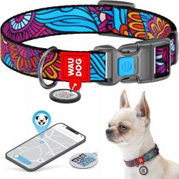 Obroża dla psa jasna nylonowa z Qr kodem, wzór Lato, klamra fastex, r. S