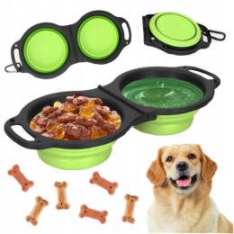 Miska XL Składana Turystyczna Podwójna 2x 350ml Dla Psa Kota Na Wodę Karmę