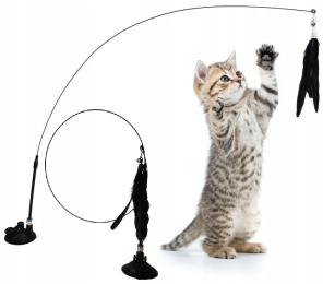 Zabawka Dla Kota wędka interaktywna z piórkami i przyssawką kolorowa