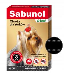 Obroża Dla Yorków Na Pchły Kleszcze Czarna Ozdobna Sabunol Małe Psy 35CM