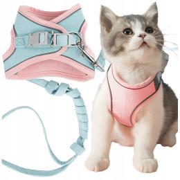 Smycz i Szelki Dla Kota Bezuciskowe Spacerowe Odblaskowe Regulowane L