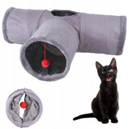 Szeleszczący Tunel Dla Kota Z 3 Wejściami I Piłeczką Składany 81cm Szary