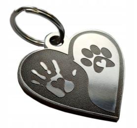 Metalowy identyfikator, adresówka- serce. Grawer Yin Yang