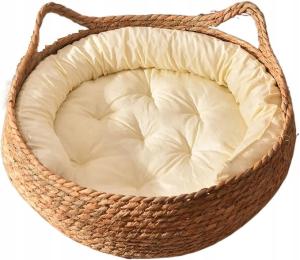 Rattanowe plecione legowisko dla małego zwierzaka koszyk poduszka wyjmowana
