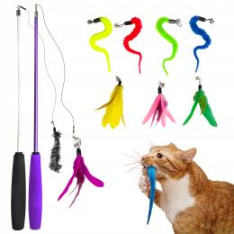 2x Wędka Dla Kota Teleskopowa Z Piórami Wymienne Końcówki 9 szt Długa 135cm