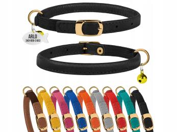 Obroża dla Kota Skórzana Okrągła z identyfikatorem Grawerem