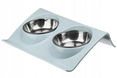 Podwójna Miska Stalowa Dla Psa Kota Stojak Podstawka 2x450ml Na Karmę Wodę