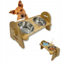 Miska dla Psa Podwójna Regulowana stojak drewniany Miska metalowa 48-2