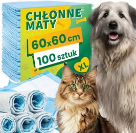 100 szt Podkłady higieniczne dla psa kota Chłonne Maty nauka sikania 60x60