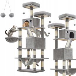 Stabilny drapak dla kota jasnoszary legowisko wieża słupki sizal 168 cm