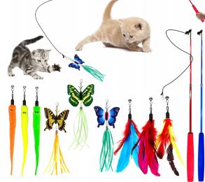 Teleskopowa Wędka Zestaw 11 Zabawek Dla Kota 9 Zawieszek+kocimiętka+szpulka