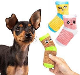 Zabawka dla psa szczeniaka Pluszowa skarpetka z piszczałką piszcząca 17 cm