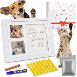 Ramka Z Glinką Odcisk Łapy Psa Pupila Kota 2 Zdjęcia Pamiątka Glina