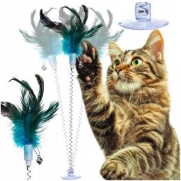Wędka dla kota Interaktywna zabawka piórko dzwoneczek przyssawka