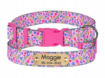 Obroża dla psa w kwiaty z personalizacją rozmiar S