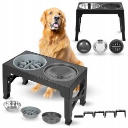 Miska Dla Psa Podwójna Na Stojaku Spowalniająca Jedzenie Niechlapiąca