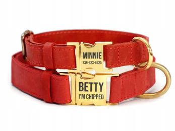 Obroża Dla Psa Skórzana z Grawerem r. XL Czerwony