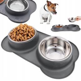Podwójna Miska Metalowa Dla Psa Kota Antypoślizgowa Z Podkładką Dwie Miski