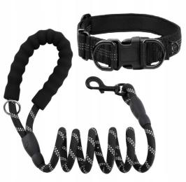Obroża M oraz Mocna Smycz dla Psa Odblaskowa 300 cm