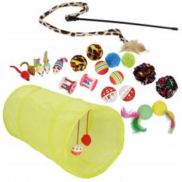 Zestaw Zabawek Dla Kota Interaktywne Piłka Wędka Myszki Tunel Duży 21 El.