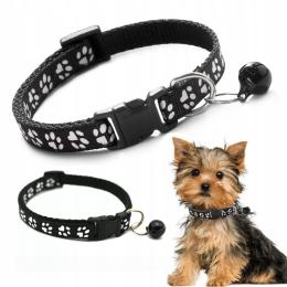 Obroża opaska z dzwoneczkiem regulowana dla psa kota solidna czarna mocna