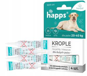 Krople Na Pchły Kleszcze Pasożyty Ochrona Dla Dużych Psów 20-40 Kg Happs