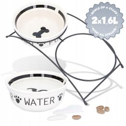 2x Miski Stojaku Psa 1,6l Ceramiczne Miseczki Stojak Duża Miska Wodę Psów
