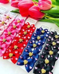 Ręcznie Robiona Kokardka Glamour dla psa czerwona 4,5cm KGR004S Spinka