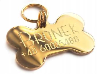 Adresówka Identyfikator duży pies Maxi Kość złota srebrna oryginalny, Chip