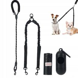 Smycz Podwójna Rozdzielacz Dla Dwóch Psów Odpinana Z Odblaskowe Paski 2W1