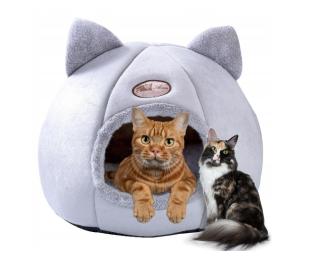 Domek Dla Kota Legowisko Budka Buda Pluszowa Miękkie Ciepłe Posłanie Szare
