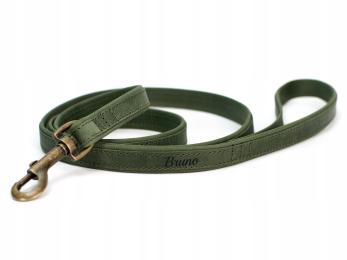 Smycz dla Psa Skórzana z Grawerem Zielony kolor L Rozmiar