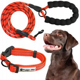 Smycz I Obroża Dla Psa Odblaskowa Regulowana 1,5M Czerwona