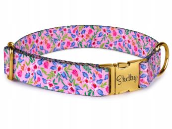 Obroża dla psa w Kwiecisty wzór z Imię rozmiar M