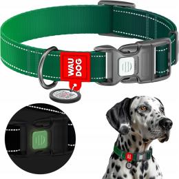 Obroża dla psa Waudog z paszportem Qr, odblaskowa, zielona, rozmiar M