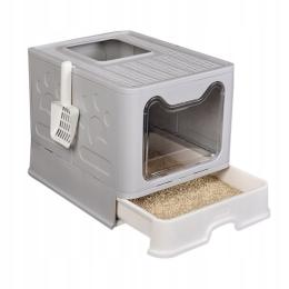 Duża Kuweta Dla Kota Składana Z Szufladą Szara Łopatka Szara