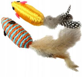 Pet Nova Myszy z grzechotką prawdziwymi piórami zabawka kota myszka 2 szt.