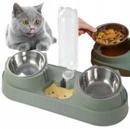 Miska Podwójna Metalowa Dla Psa Kota Dwie Miski Na Karmę Z Dozownikiem Wody