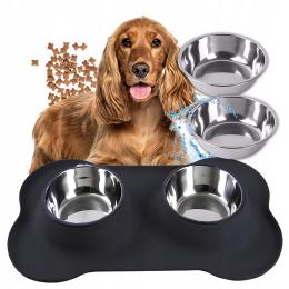 Miska dla Psa Kota Podwójna Metalowa Miski antypoślizgowa podkładka czarna