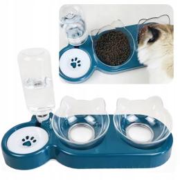 Miska Podwójna Zestaw dla Psa Kota na Karmę z Dozownikiem Wody Bidon Poidło