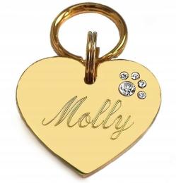 Identyfikator Adresówka dla psa Serce srebrny złoty z kryształkami cyrkonie