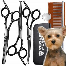 Profesjonalne Nożyczki do Strzyżenia Psów Kotów Czarne Zestaw Etui Grzebień