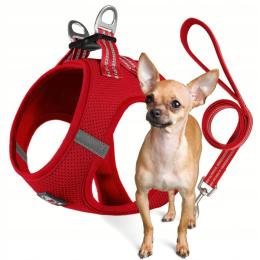Szelki Bezuciskowe dla psa bardzo małej rasy Miami+smycz czerwony Xxs