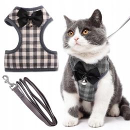 Petstory Lekkie szelki z kokardą i dzwonkiem dla kota i małego psa smycz