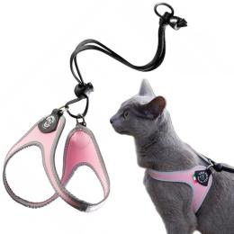 Szelki dużego kota 38-48cm do 6kg Brytyjczyk Tre Ponti różowe Z Odblaskami