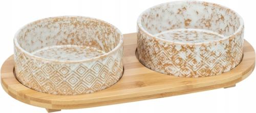 Trixie Miski ceramiczne psa kota stojaku drewnianym miska wodę karmę 0,3 L