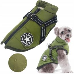 Kurtka Ubranko Dla Psa Kamizelka Ciepła Zimowa Zielona Z Szelkami L